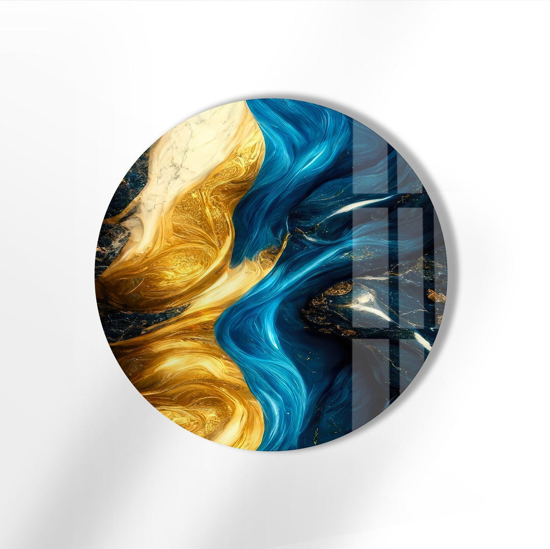 Marble Round Yellow & Blue Glass Wall Art stained glass wall art, stained glass wall decor
