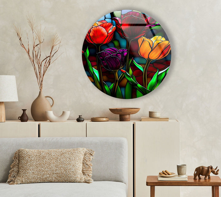 Stained Round Colored Rose Glass Wall Art glass image printing, glass prints from photos
