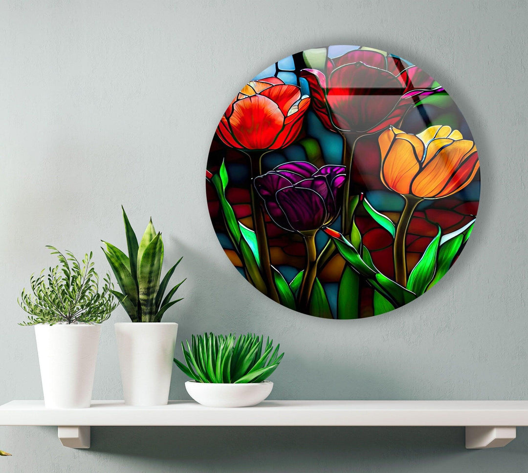 Cow Round Paint Glass Wall Art custom glass photo prints, large glass prints
