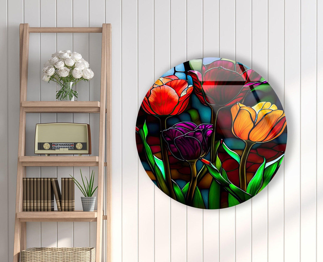 Cow Round Paint Glass Wall Art print on glass, glass printed photos
