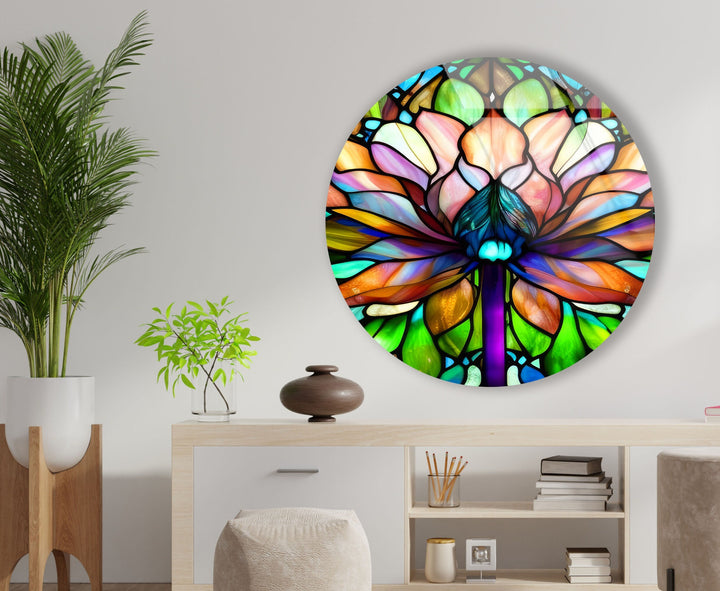 Stained Round Lotus Glass Wall Art glass pictures for Wall, glass prints wall art
