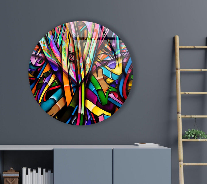 Stained Geometric Lines Round Glass Wall Art glass image printing, glass prints from photos
