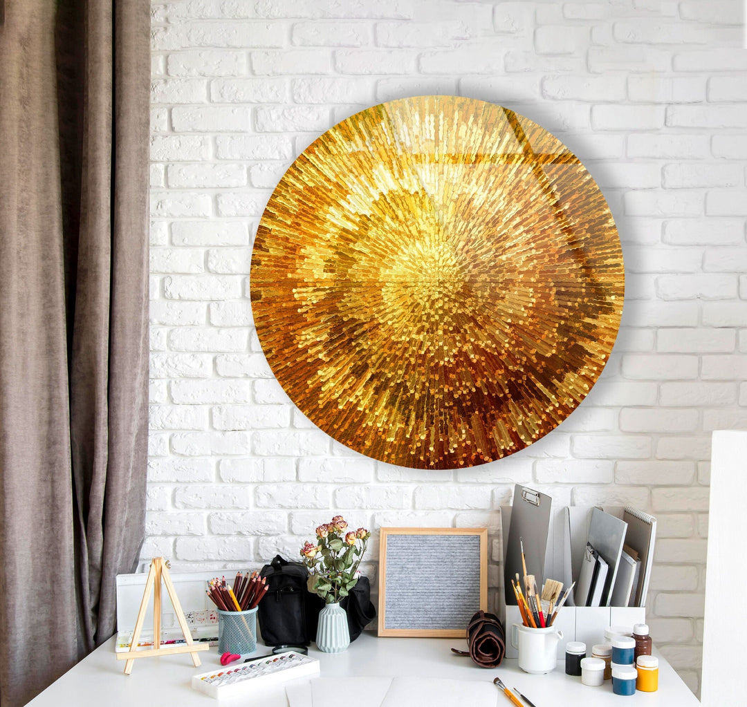 Golden Spiral Abstract Round Glass Wall Art Glass Printing Wall Art, Print photos on glass