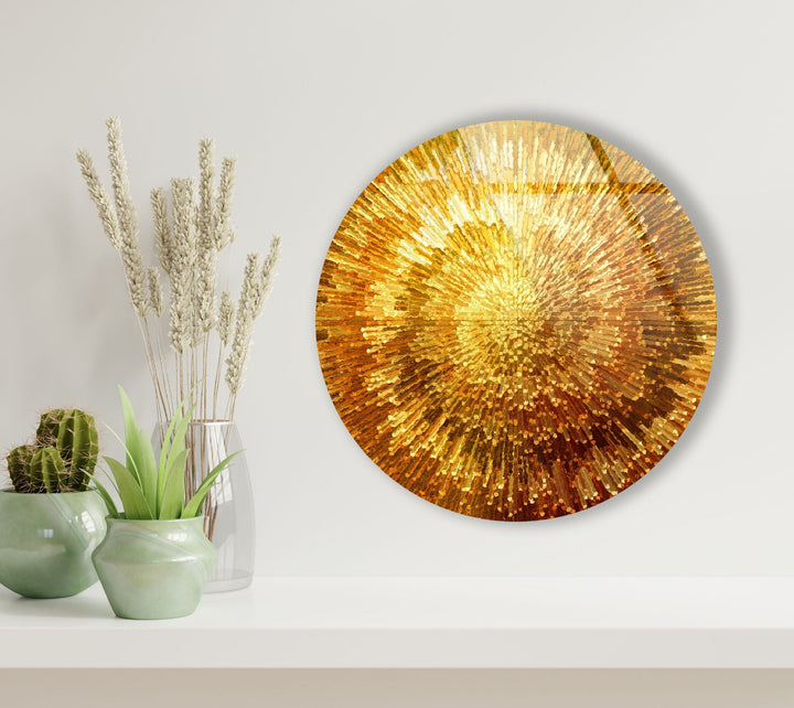 Golden Spiral Abstract Round Glass Wall Art glass photo prints, glass picture prints