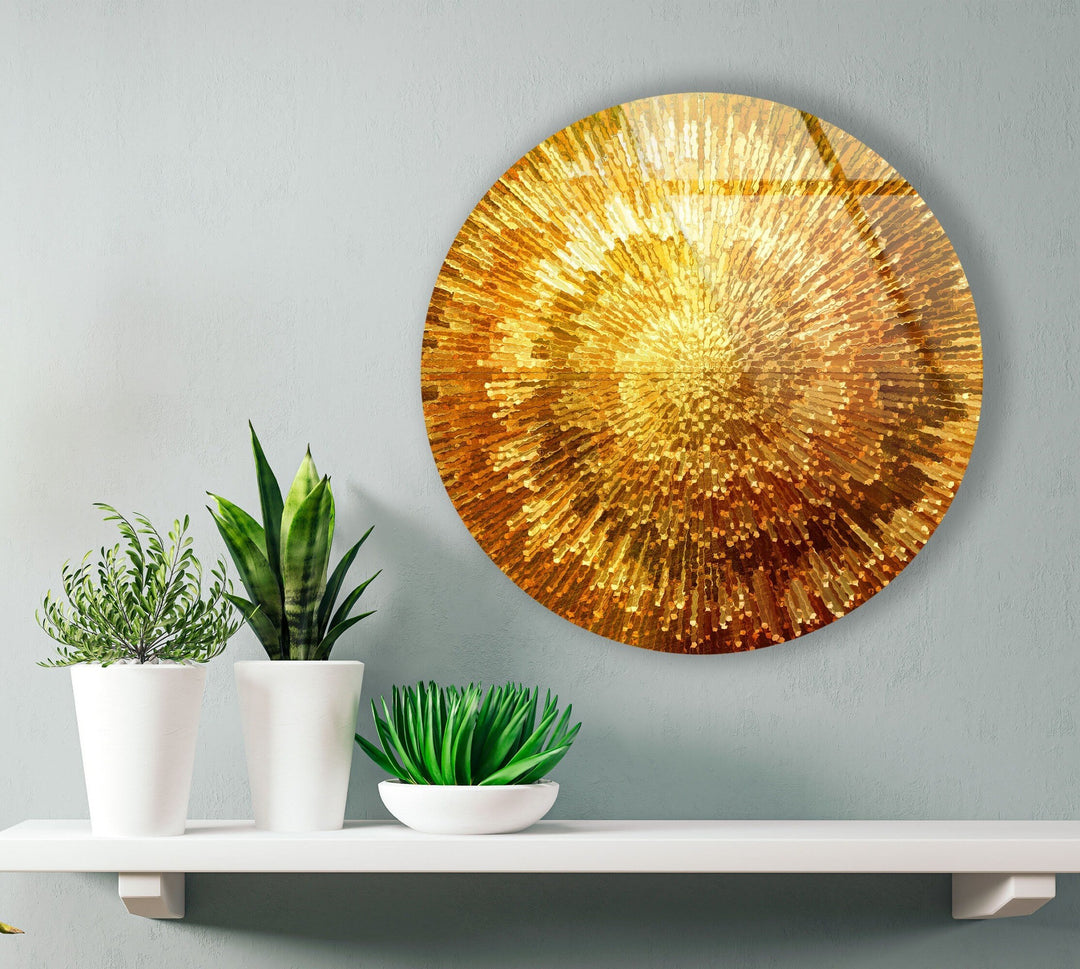 Golden Spiral Abstract Round Glass Wall Art 