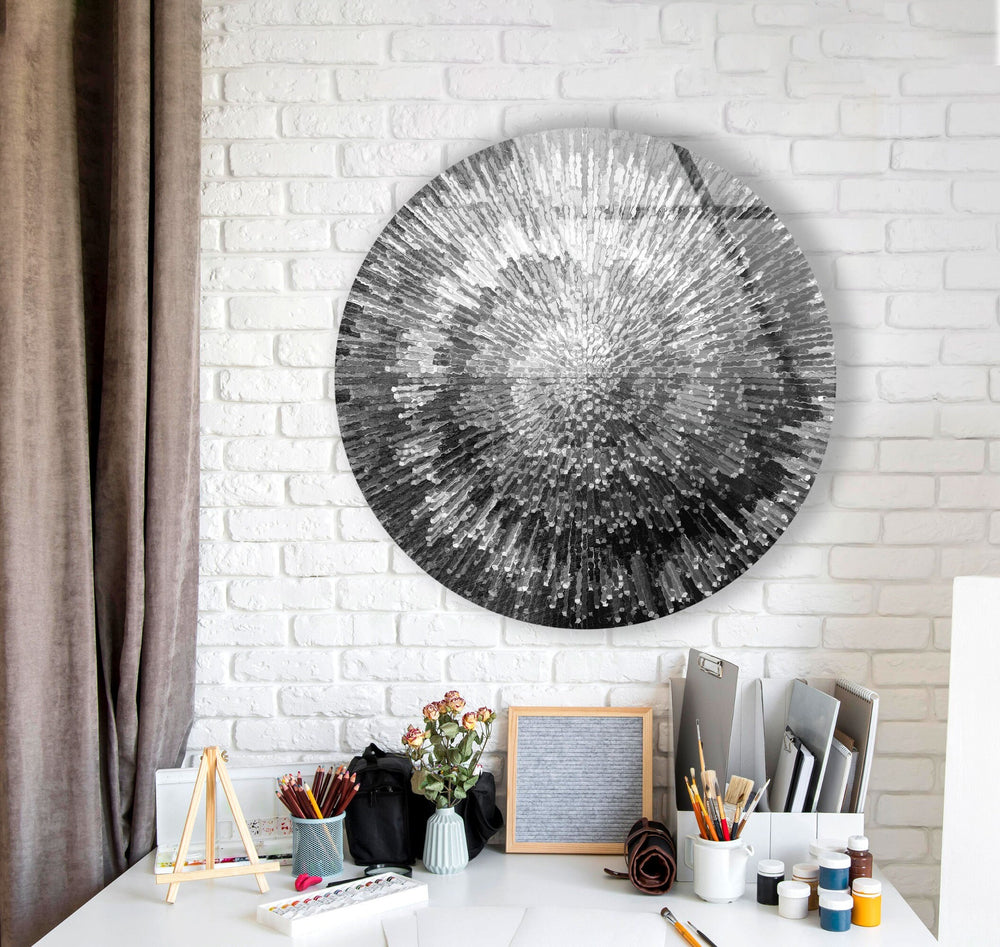 Abstract Round Tempered Glass Wall Art - MyPhotoStation - Silver Abstract Round Glass Wall Art