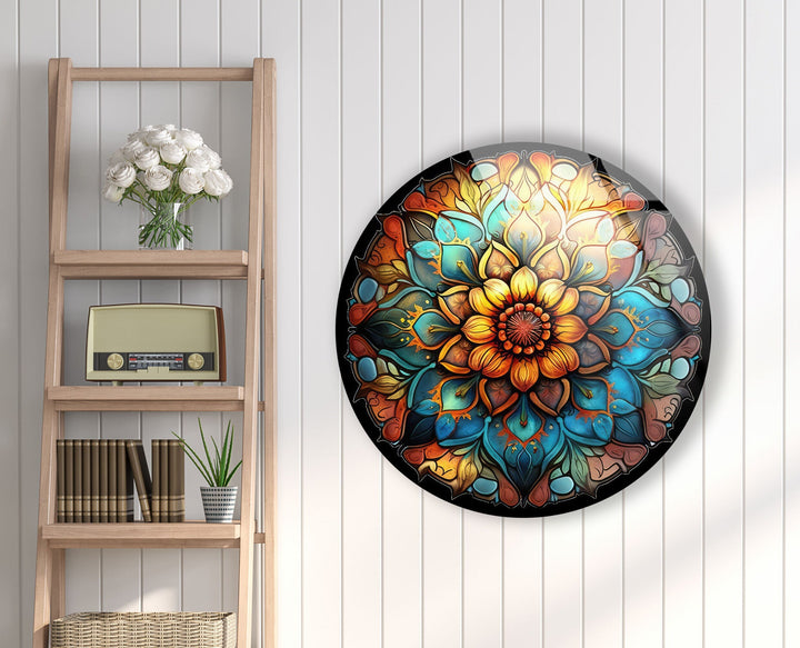 Mandala Round Flower Glass Wall Art glass photo prints, glass picture prints
