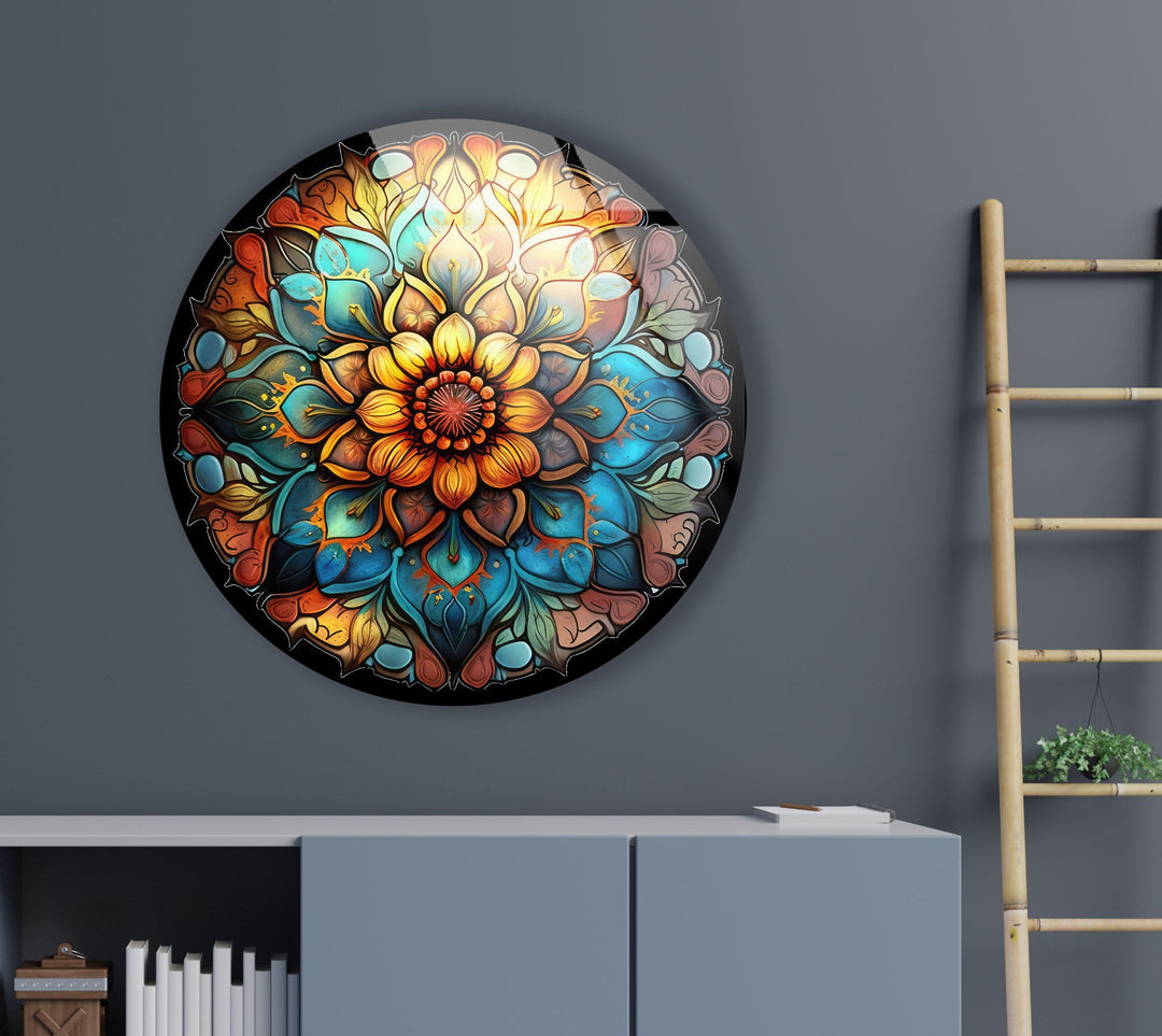 Mandala Round Flower Glass Wall Art glass pictures for Wall, glass prints wall art
