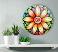 Orange Stained Flower Round Glass Wall Art Glass Printing Wall Art, Print photos on glass
