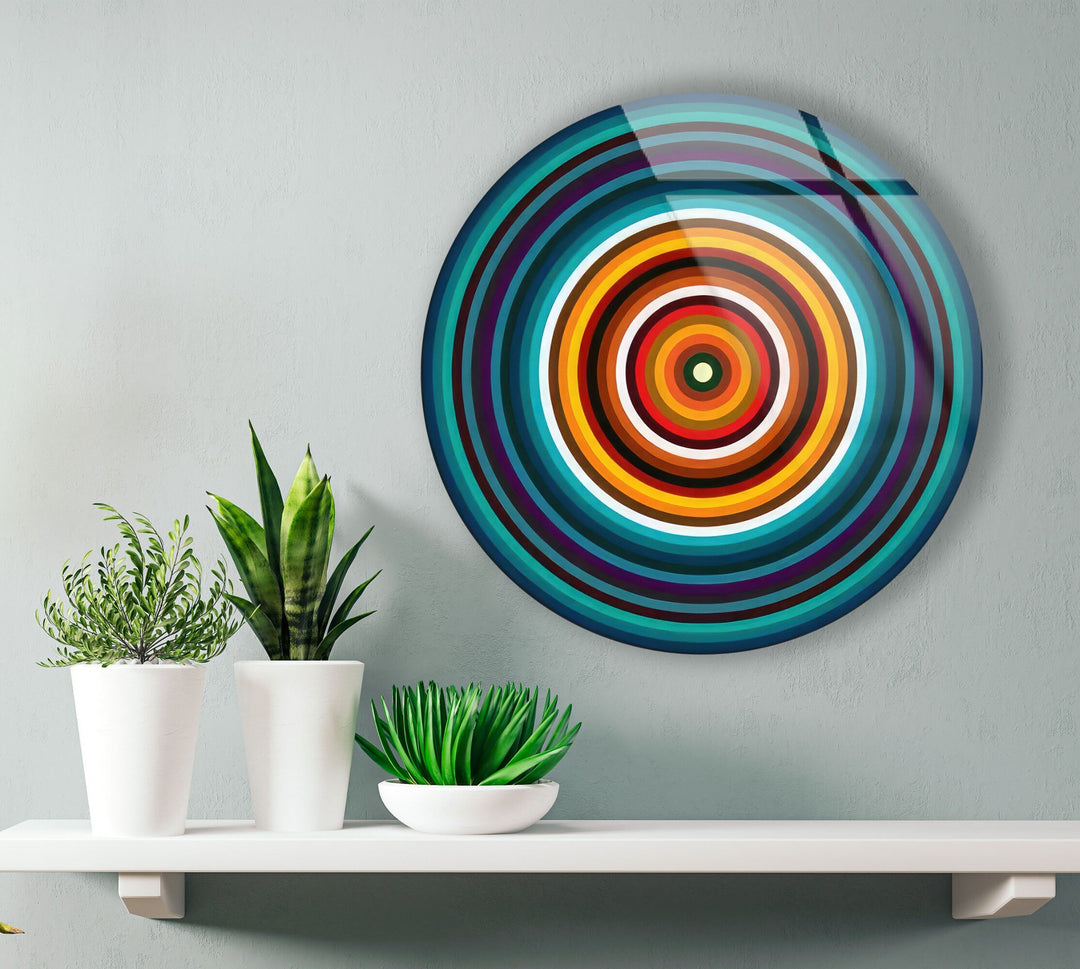 Modern Blue Abstract Round Glass Wall Art glass pictures for Wall, glass prints wall art