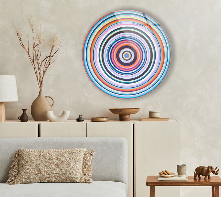 Pink Spirals Abstract Round Glass Wall Art photo print on glass, prints on glass wall art