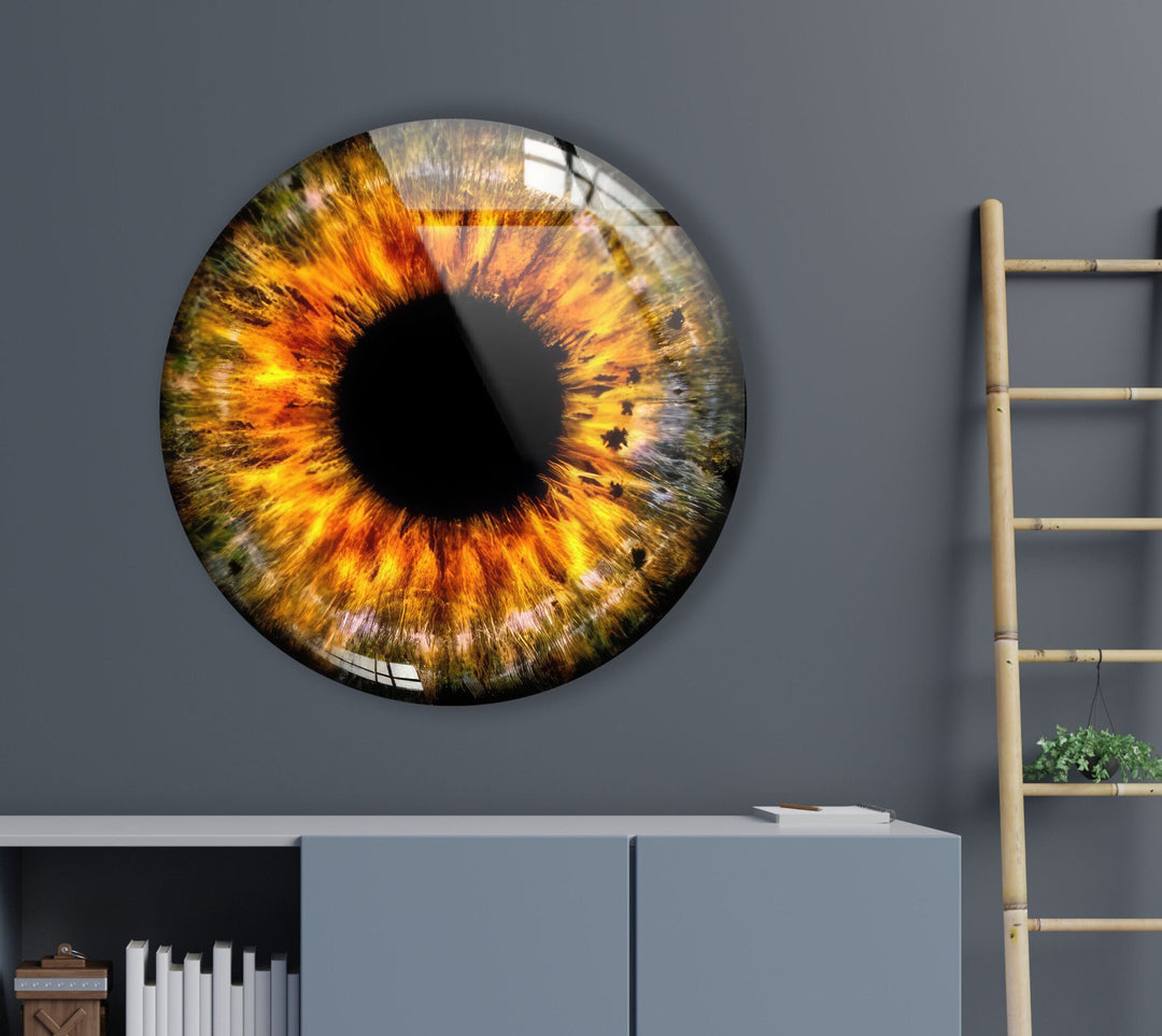 Orange Eye Round Glass Wall Art glass image printing, glass prints from photos