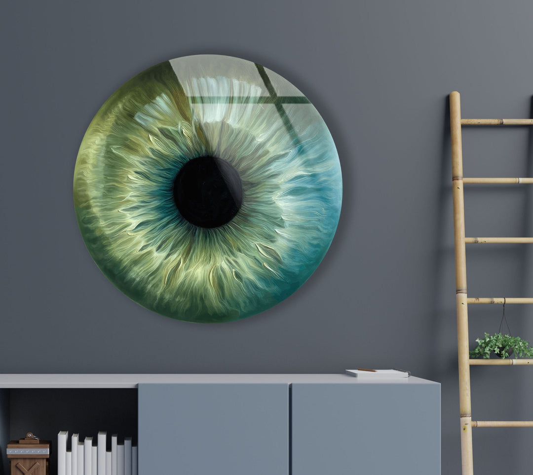 Green Eye Round Glass Wall Art glass art painting, glass art for the Wall