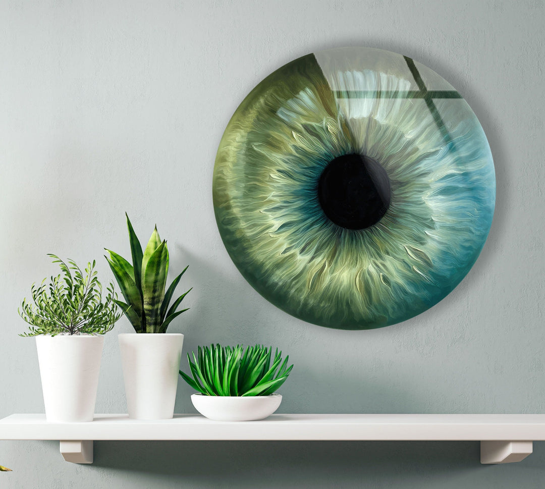 Green Eye Round Glass Wall Art glass photo prints, glass picture prints