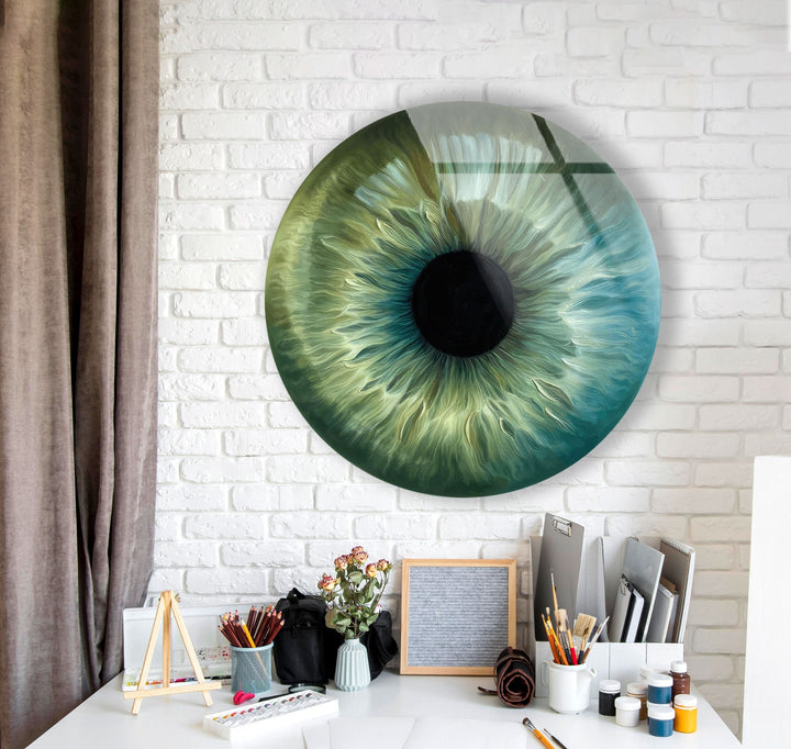 Green Eye Round Glass Wall Art glass pictures for Wall, glass prints wall art