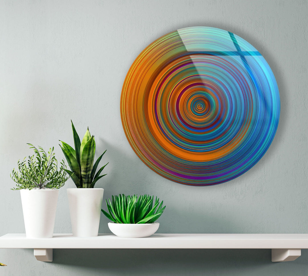 Orange Spiral Abstract Round Glass Wall Art glass wall decor, glass wall art decor