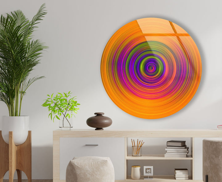 Colored Twirl Circles Abstract Round Glass Wall Art glass photo prints, glass picture prints
