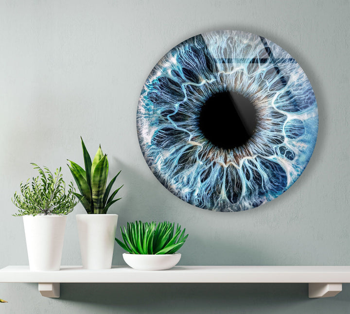 Blue Eye Round Glass Wall Art glass art painting, glass art for the Wall