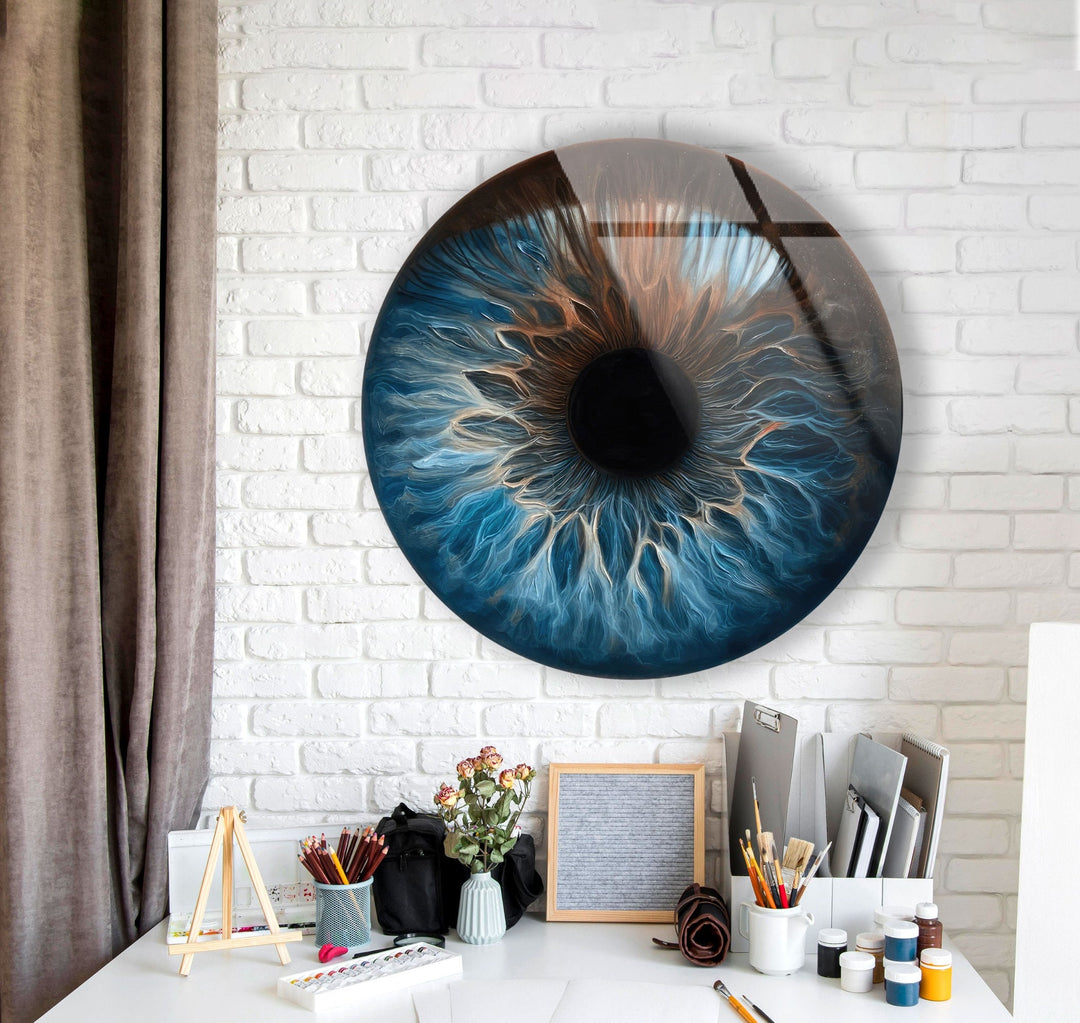 Eye Round Blue Glass Wall Art Glass Printing Wall Art, Print photos on glass
