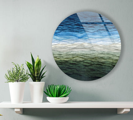 Blue Color Gradient Abstract Round Glass Wall Art