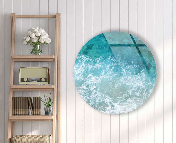 Sea Waves Round Glass Wall Art custom glass pictures, glass art prints
