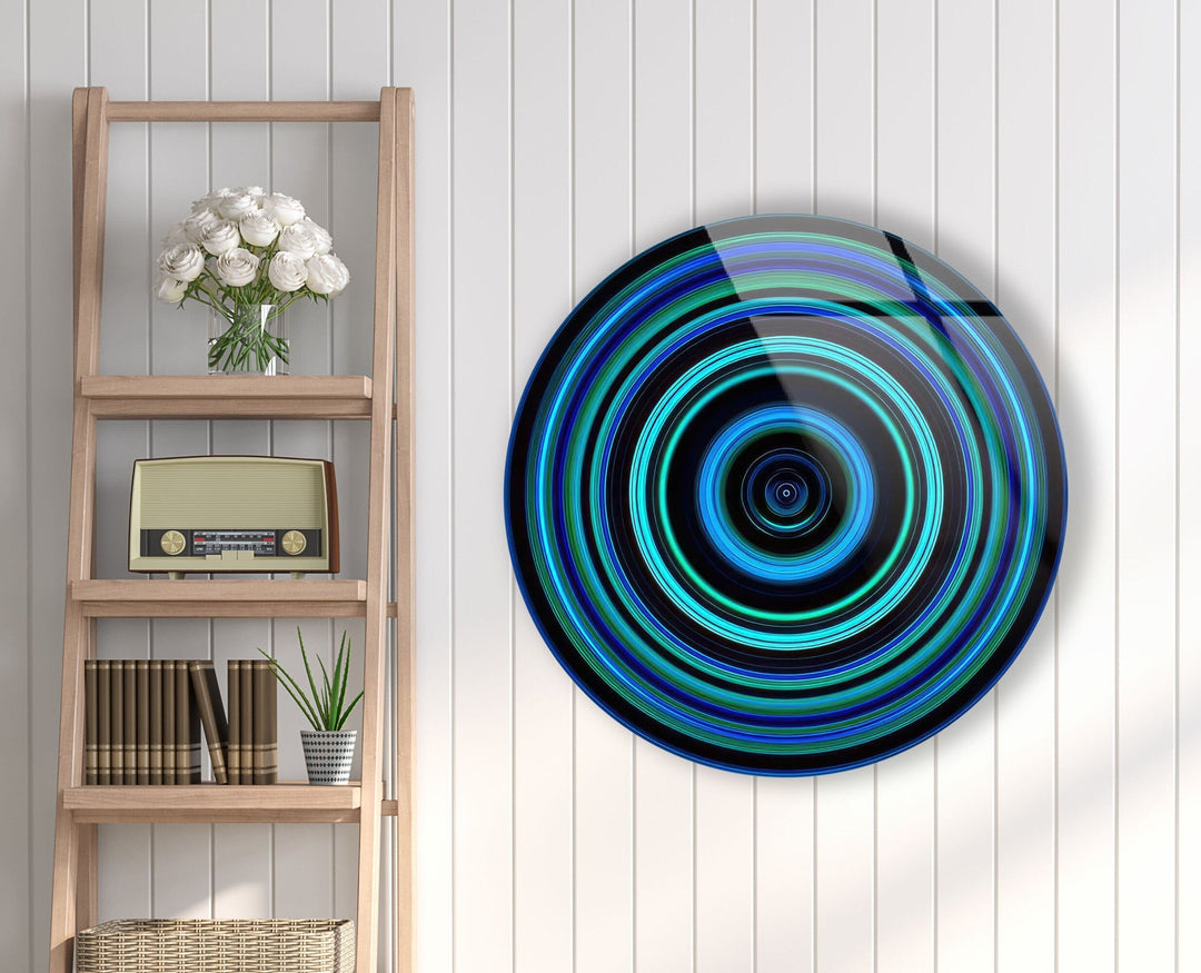 Blue and Green Round Glass Wall Art Modern Blue Lines round glass decor