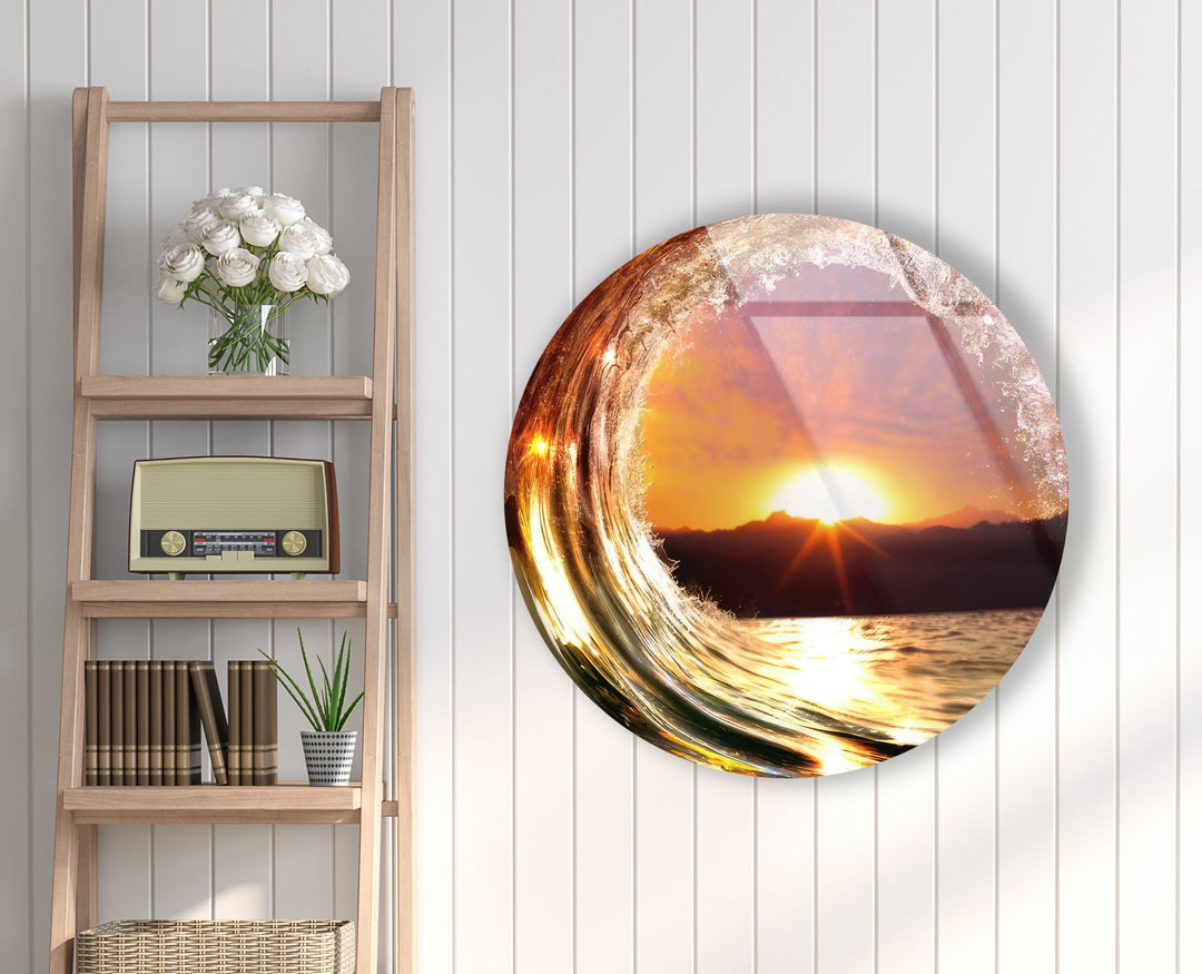 Sunset & Waves Round Glass Wall Art art glass wall art, glass wall art pictures
