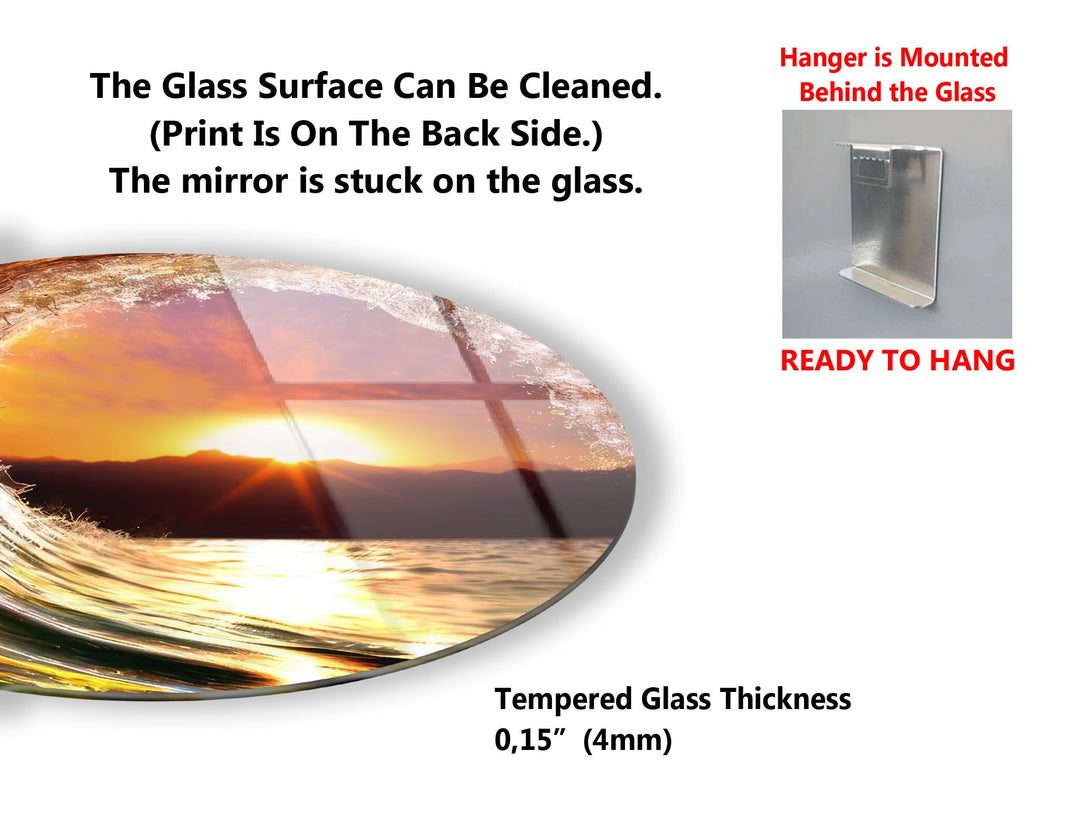 Sunset & Waves Round Glass Wall Art