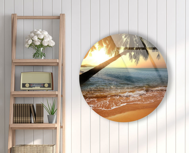 Tropical Sunset Round Glass Wall Art art glass wall art, glass wall art pictures
