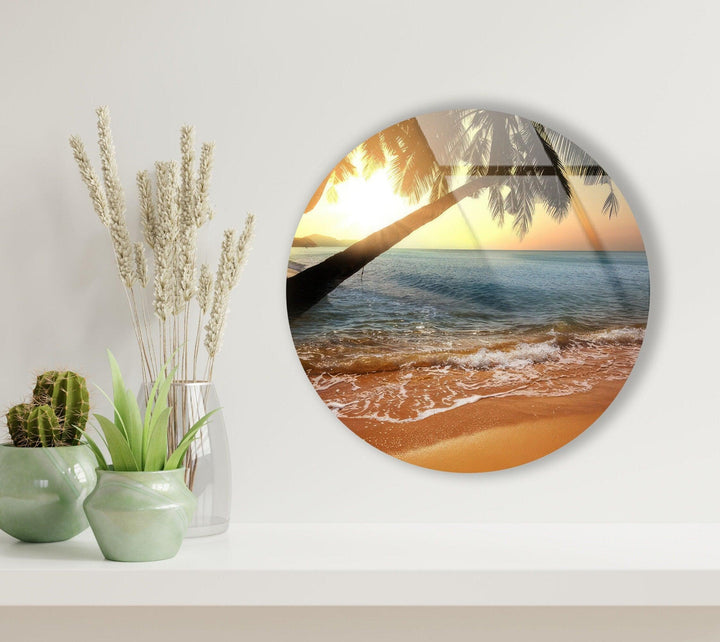 Tropical Sunset Round Glass Wall Art Glass Printing Wall Art, Print photos on glass
