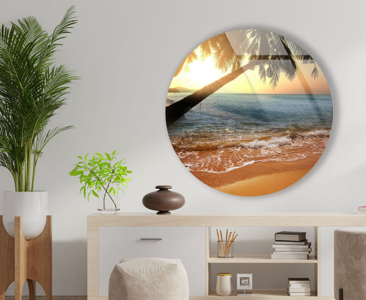 Tropical Sunset Round Glass Wall Art glass image printing, glass prints from photos
