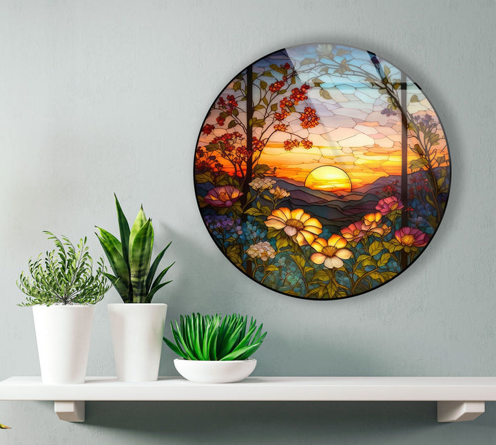 Natural Motifs Stained Round Glass Wall Art  Glass Printing Wall Art, Print photos on glass