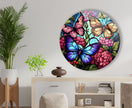 Stained Butterfly Round Tempered Glass Wall Art