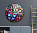 Stained Butterfly Round Tempered Glass Wall Art