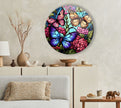 Stained Butterfly Round Tempered Glass Wall Art