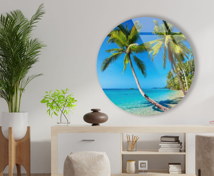 Tropical Landscape Round Glass Wall Art glass pictures for Wall, glass prints wall art
