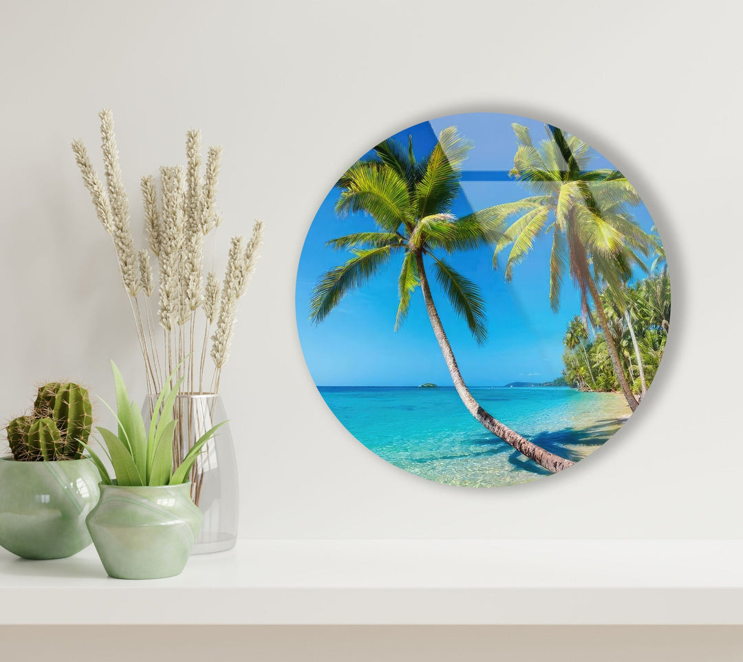 Tropical Landscape Round Glass Wall Art custom glass pictures, glass art prints
