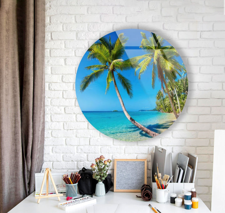 Tropical Landscape Round Glass Wall Art photo print on glass, prints on glass wall art
