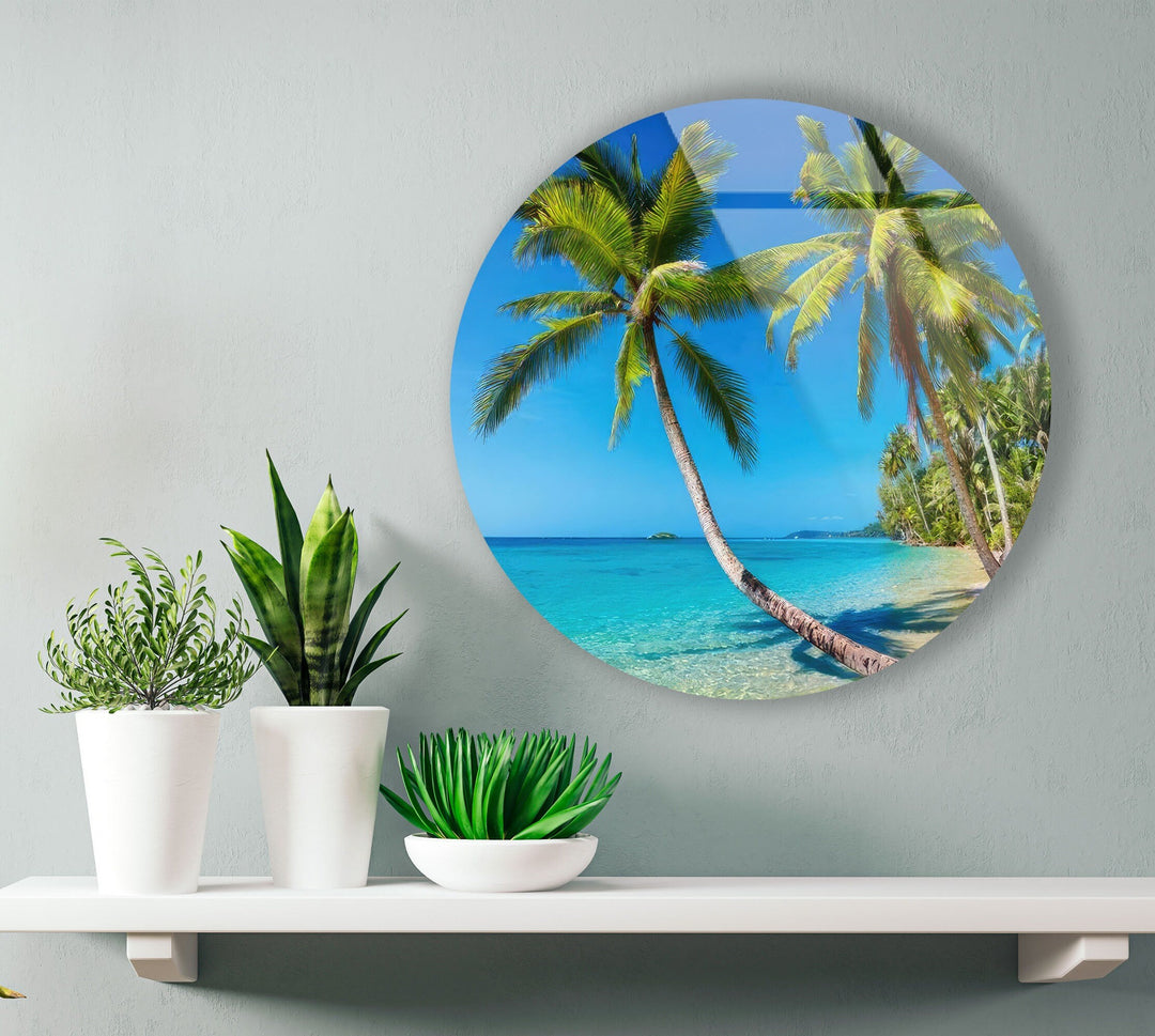 Tropical Landscape Round Glass Wall Art print on glass, glass printed photos
