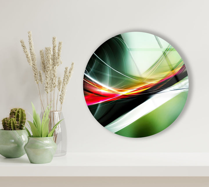 Abstract Round Green & Orange Glass Wall Art large glass photo prints, glass wall photos
