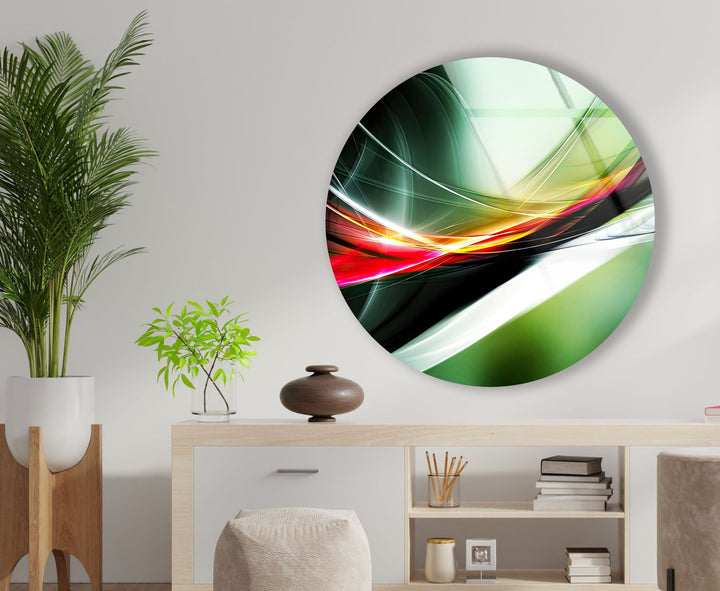 Abstract Round Green & Orange Glass Wall Art picture on glass wall art, photos printed on glass
