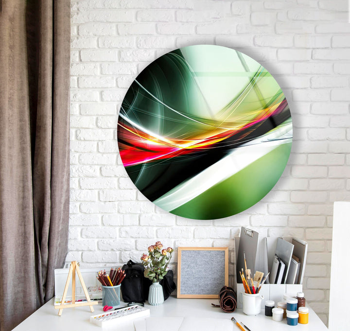 Abstract Round Green & Orange Glass Wall Art print picture on glass, Tempered Glass Wall Art
