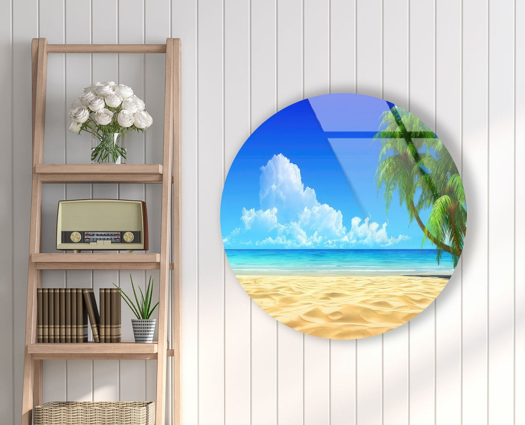 Tropical Landscape Round Glass Wall Art stained glass wall art, stained glass wall decor
