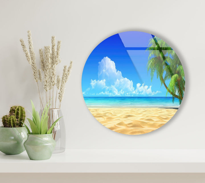 Tropical Landscape Round Glass Wall Art glass art painting, glass art for the Wall
