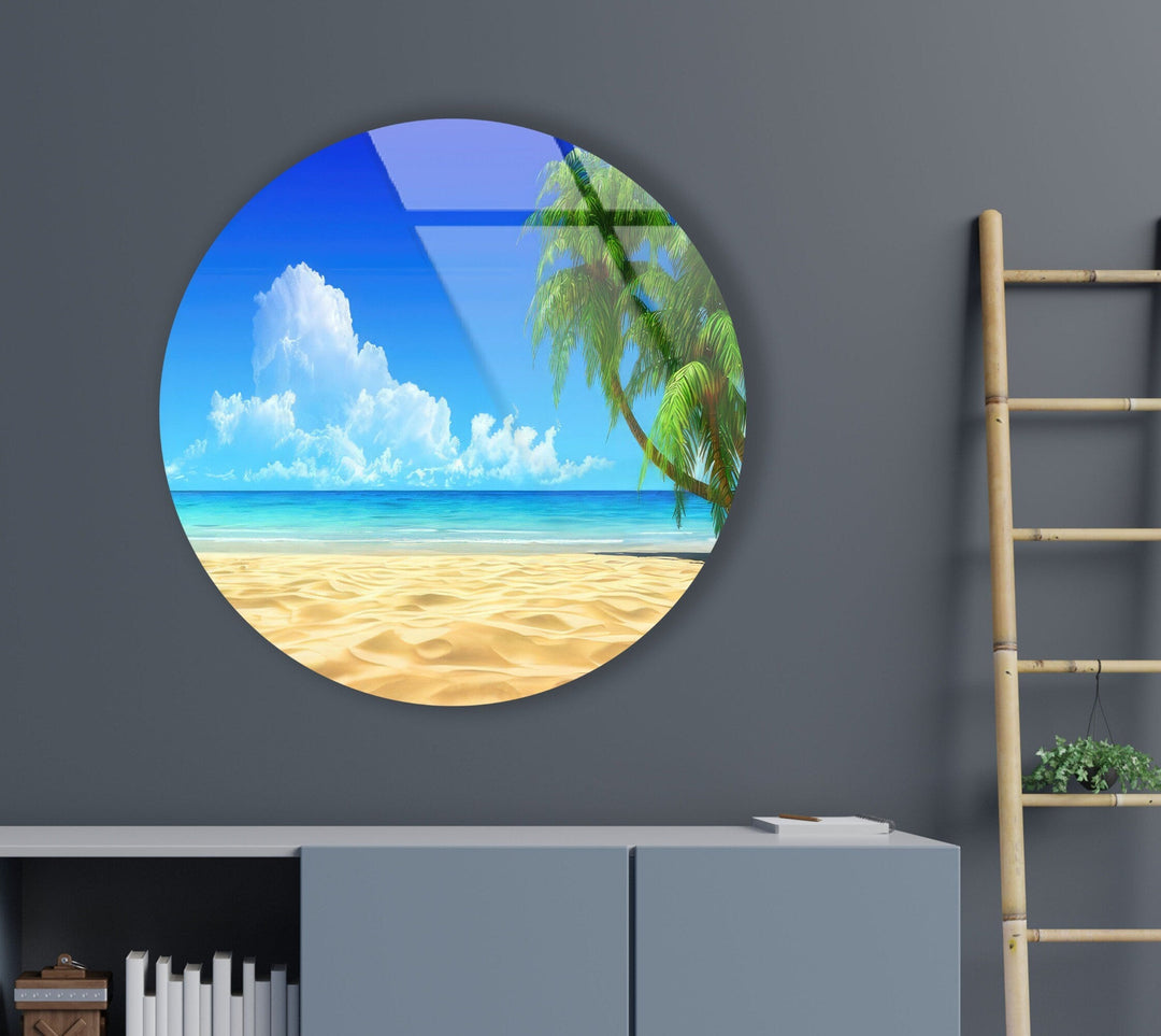 Tropical Landscape Round Glass Wall Art Glass Printing Wall Art, Print photos on glass
