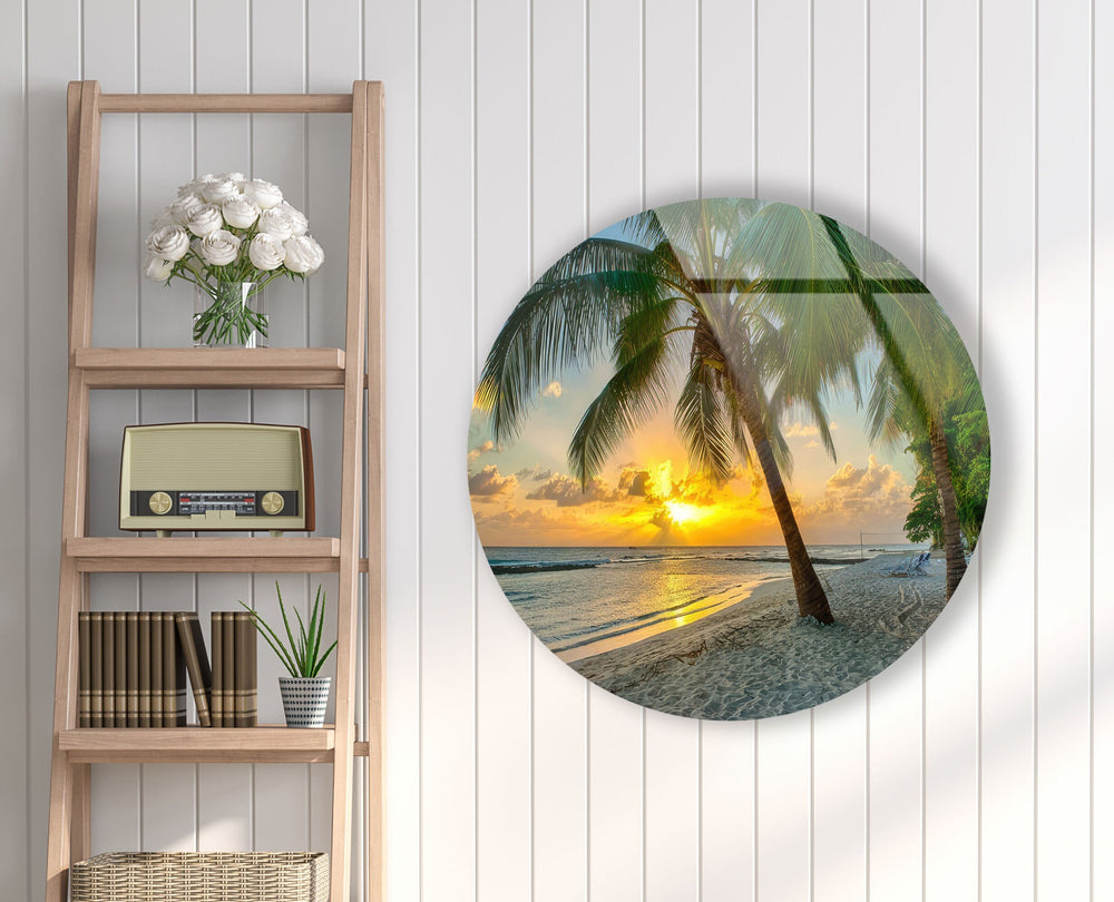 Tropical Green Round Glass Wall Art glass pictures for Wall, glass prints wall art
