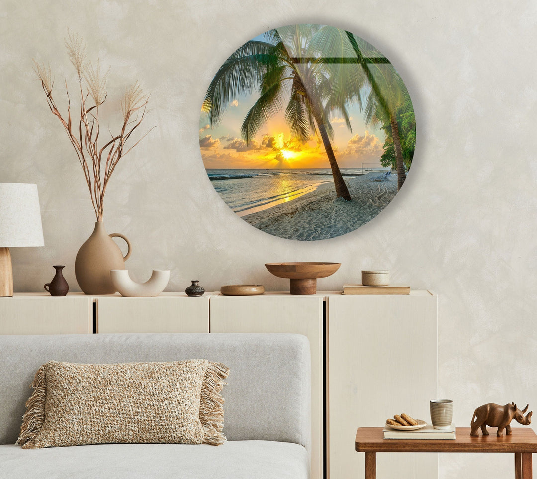 Tropical Green Round Glass Wall Art custom glass photo prints, large glass prints
