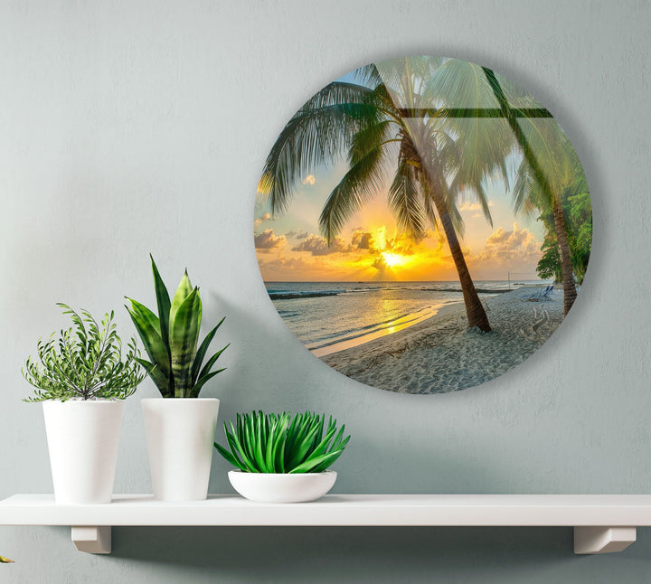 Tropical Green Round Glass Wall Art picture on glass wall art, photos printed on glass
