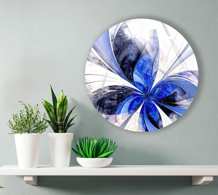 Blue Fractal Flower Round Glass Wall Art art glass wall art, glass wall art pictures
