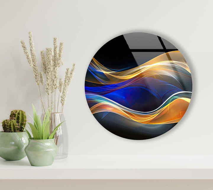 Abstract Round Gold Line Glass Wall Art glass pictures for Wall, glass prints wall art
